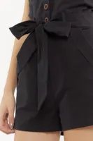 Button-Up Self-Tie Mini Romper
