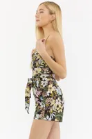 Floral Print Front Tie Mini Romper