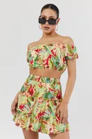 Tropical Print Tiered Mini Skirt