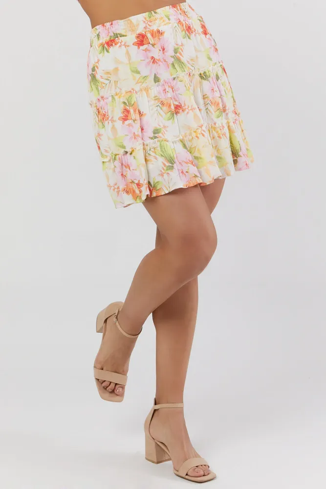 Floral Print Tiered Mini Skirt