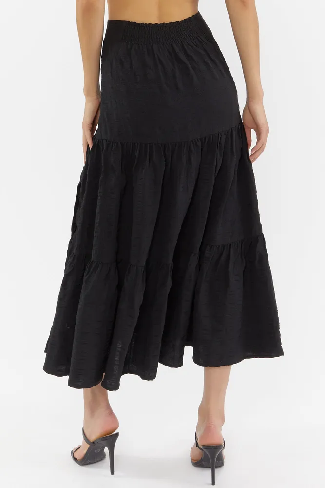 Tiered Crinkle Maxi Skirt