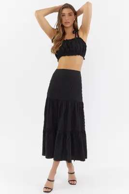 Tiered Crinkle Maxi Skirt