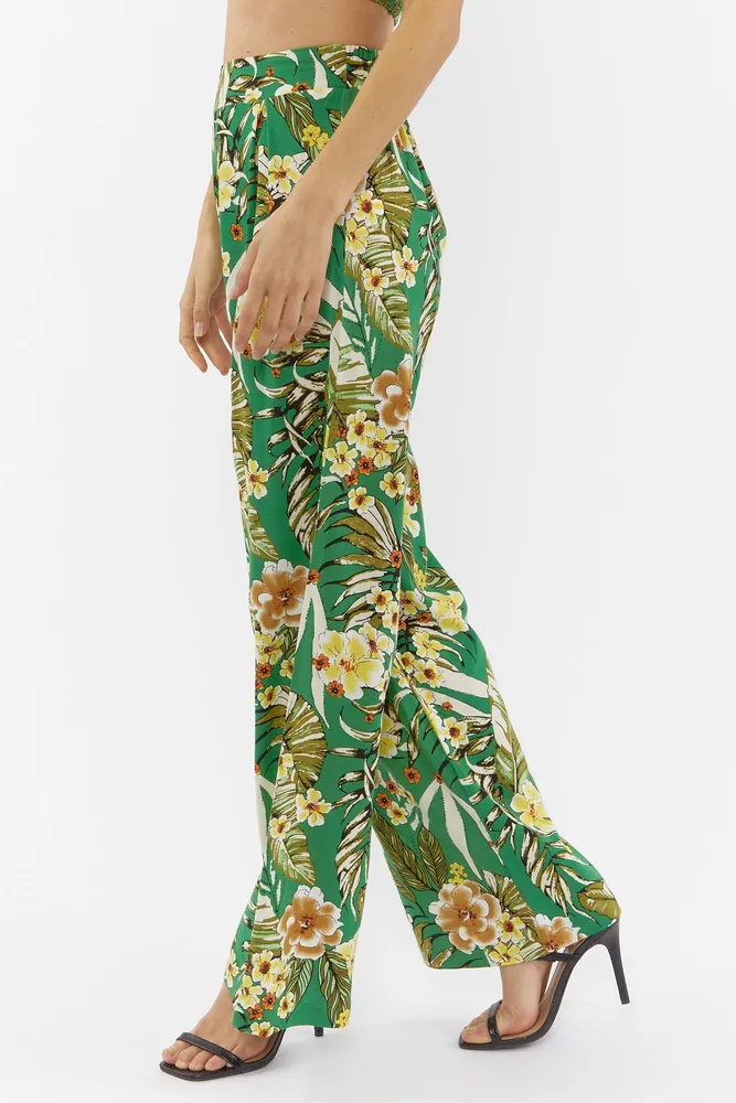 Linen Floral Print Palazzo Pant