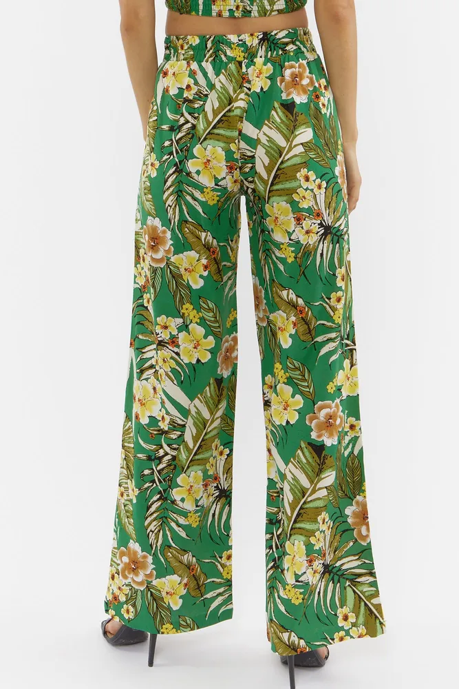 Linen Floral Print Palazzo Pant