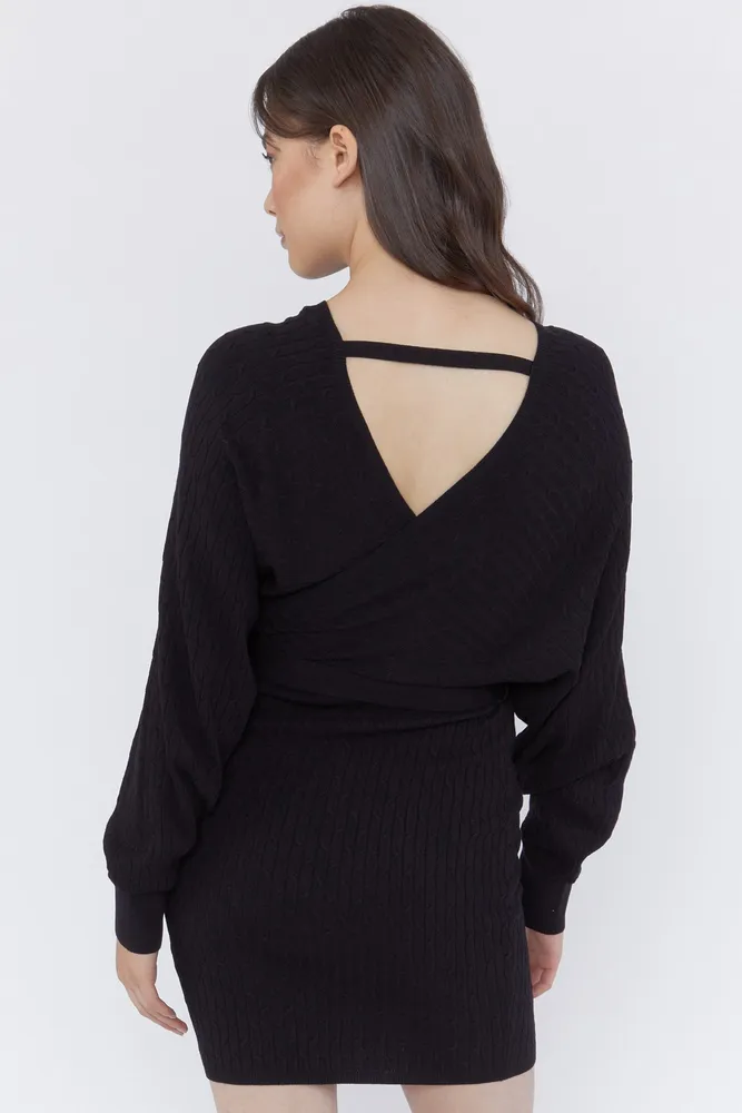 Cable Knit Wrap Sweater Dress