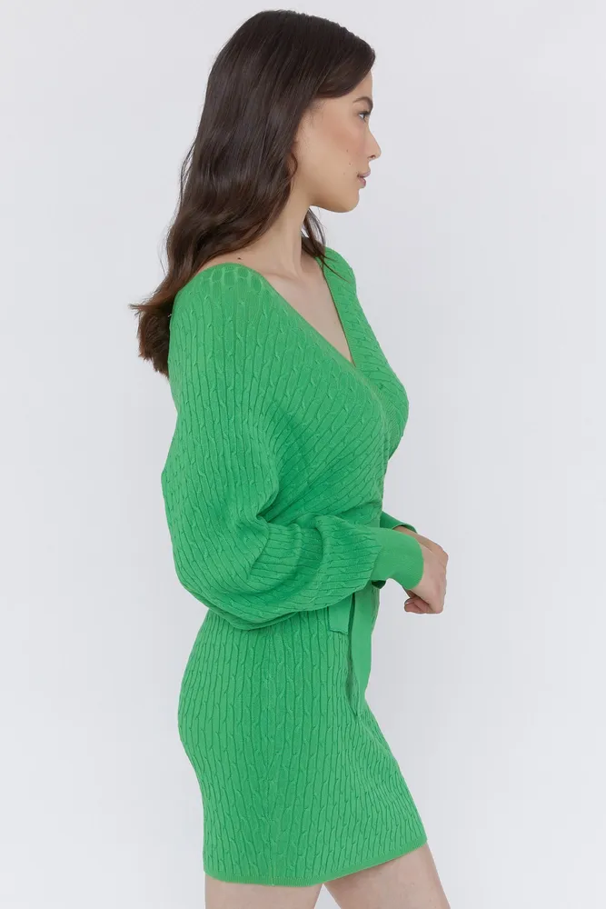 Cable Knit Wrap Sweater Dress