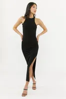 Ribbed Leg Slit Bodycon Maxi Dress