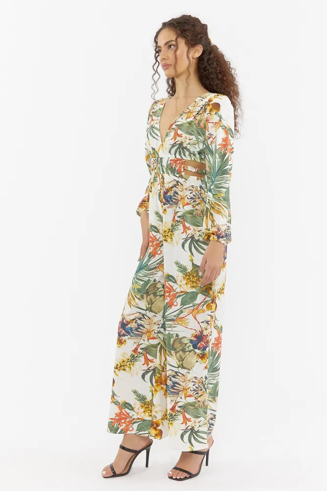Tropical Print Palazzo Cut-Out Jumpsuit