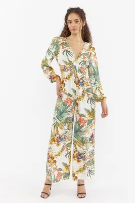 Tropical Print Palazzo Cut-Out Jumpsuit