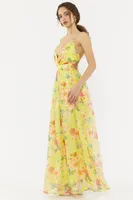 Yellow Floral Deep V-Neck Maxi Dress