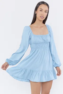 Cinched Waist Long Sleeve Milkmaid Dress
