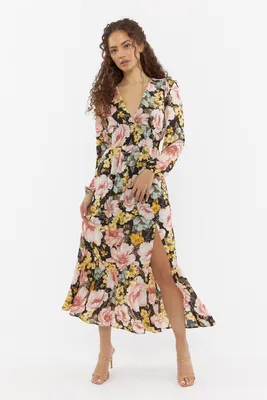 Floral Print Leg Slit Maxi Dress
