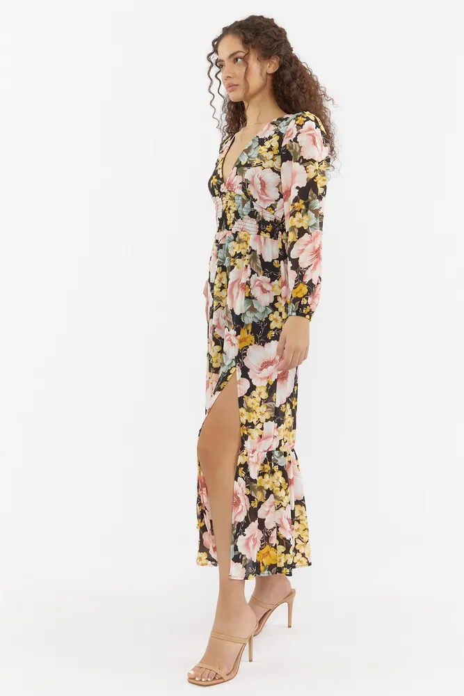 Floral Print Leg Slit Maxi Dress