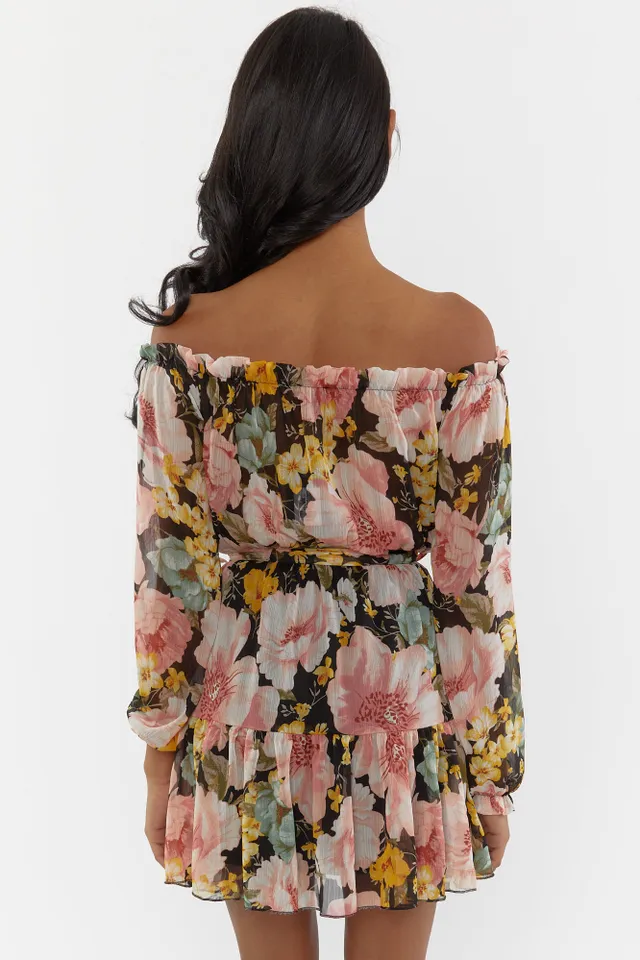 Floral Print Ruched Strappy Back Mini Dress