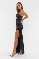 Satin Leg Slit Bodycon Maxi Dress