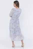 Floral Print Tiered Long Sleeve Milkmaid Maxi Dress