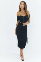 Ruched Leg Slit Maxi Skirt