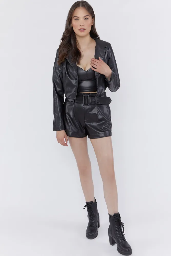 Faux-Leather Belted Short