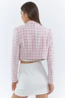 Pink Tweed Houndstooth Cropped Blazer