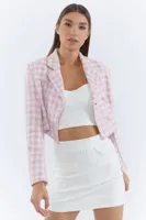 Pink Tweed Houndstooth Cropped Blazer