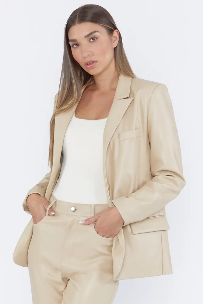 Faux-Leather Oversized Blazer