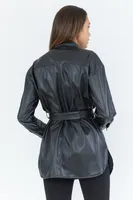 Faux Leather Belted Shacket