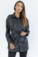 Faux Leather Belted Shacket