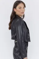 Faux-Leather Cropped Blazer