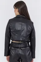 Faux-Leather Cropped Blazer