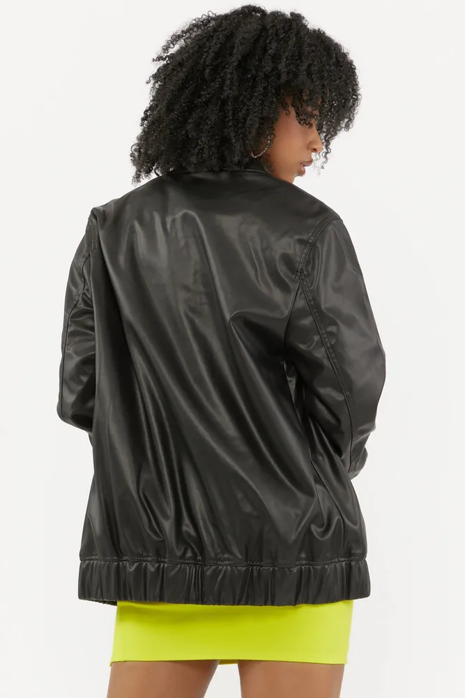 Faux Leather Bomber Jacket