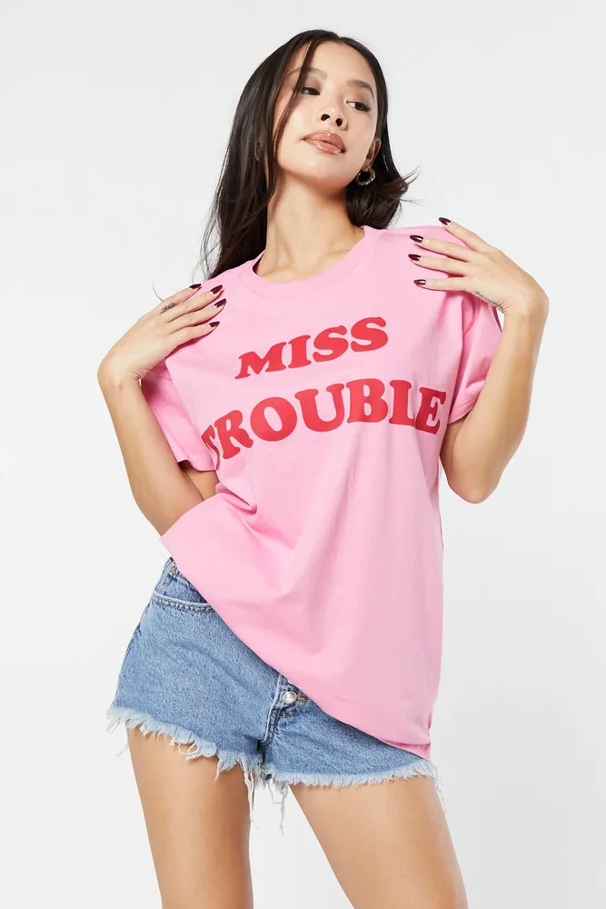 Miss Trouble Graphic Boyfriend T-Shirt