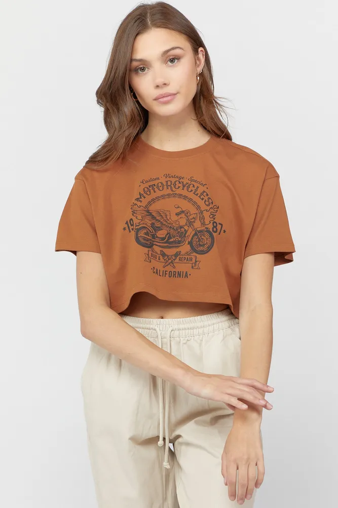 Motorcycle Graphic Cropped T-Shirt