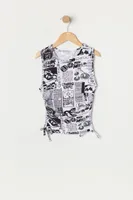 Girls Newspaper Print Side Cinched Tank Top