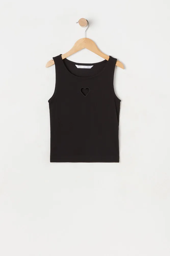 Girls Ribbed Heart Cut Out Tank