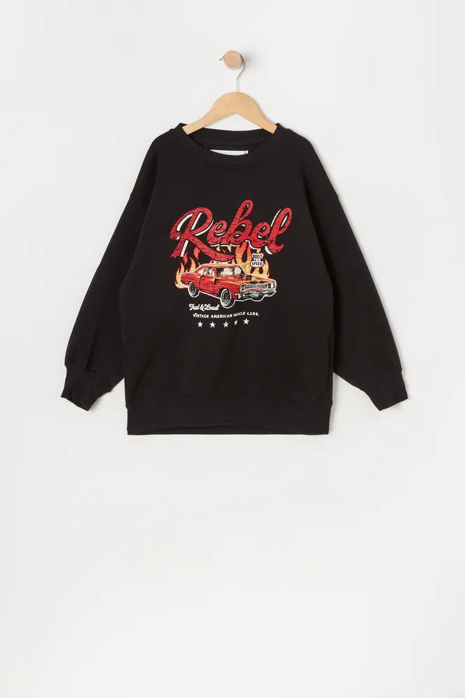 Girls Rebel Graphic Oversized Fleece Sweatshirt