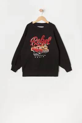 Girls Rebel Graphic Oversized Fleece Sweatshirt