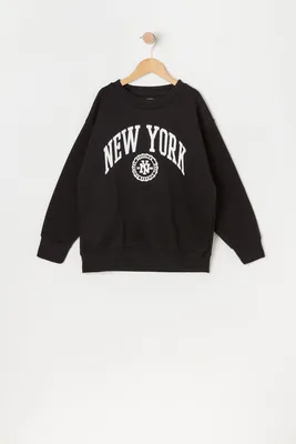 Girls New York Graphic Oversized Fleece Sweatshirt