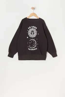 Girls La Lune Le Soleil Graphic Oversized Fleece Sweatshirt