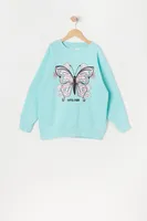 Girls Live Free Butterfly Graphic Oversized Fleece Sweatshirt