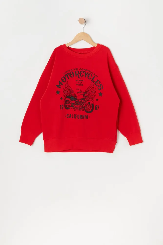 Girls Motorcycles Graphic Oversized Fleece Sweatshirt