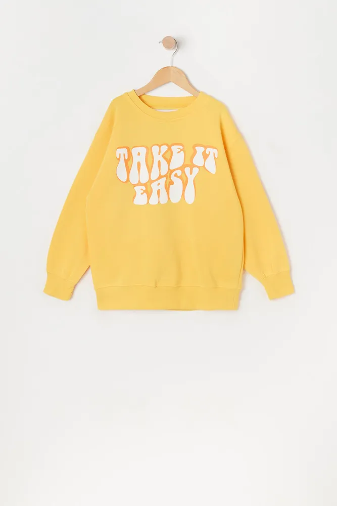 Girls Take It Easy Graphic Oversized Fleece Sweatshirt