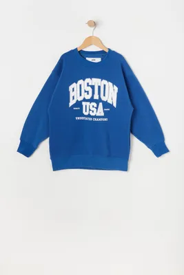 Girls Boston Graphic Oversized Fleece Sweatshirt
