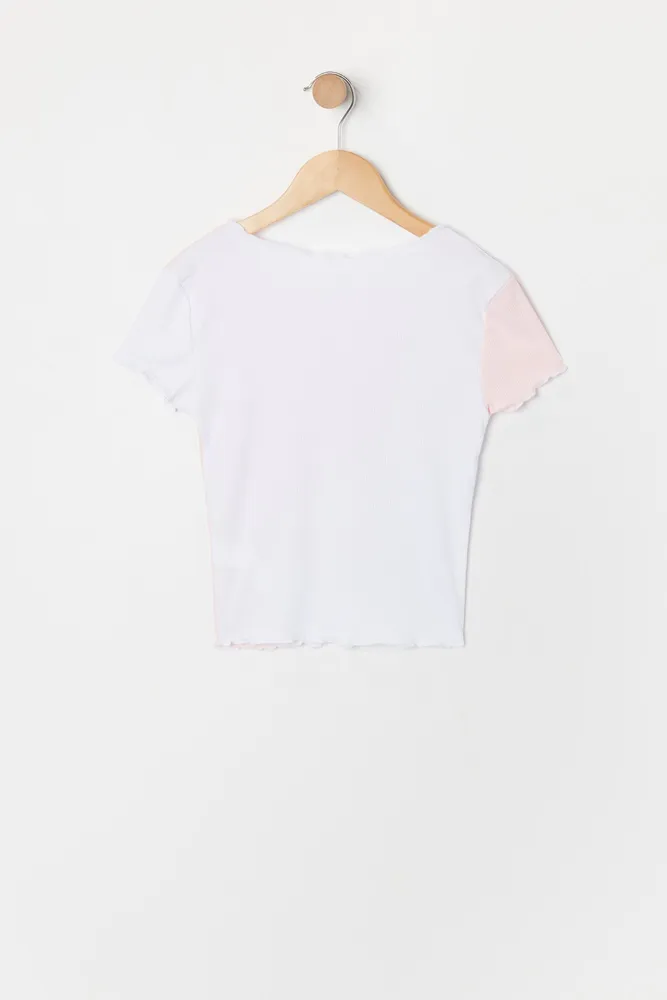 Girls Heart Embroidered Colour Block Top