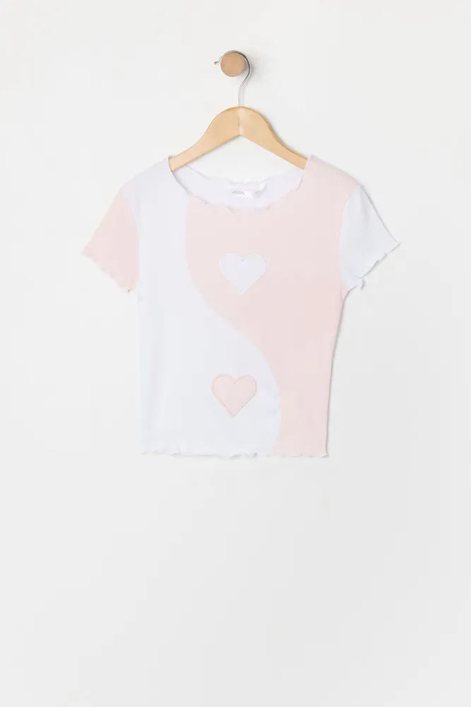 Girls Heart Embroidered Colour Block Top
