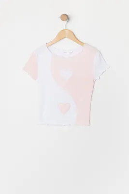 Girls Heart Embroidered Colour Block Top