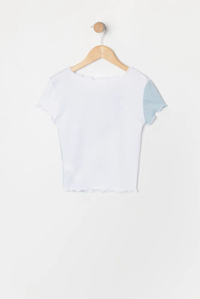 Girls Butterfly Embroidered Colour Block Top