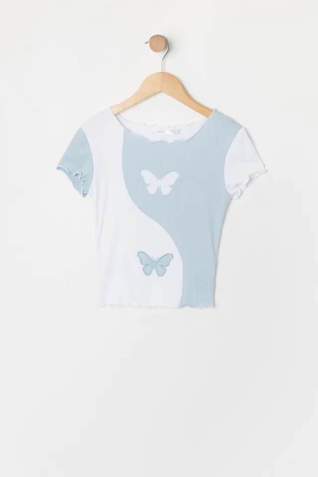 Urban Kids Girls Butterfly Embroidered Colour Block Top