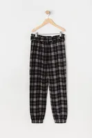 Girls Plaid Print Belted Paperbag Jogger