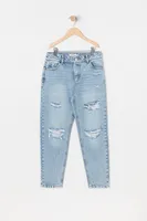 Girls High-Rise Distressed Medium Wash Mom Jean