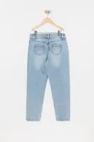 Girls High-Rise Distressed Medium Wash Mom Jean